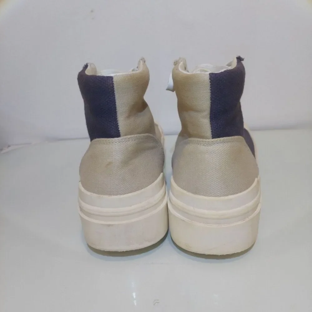 Limited H&M + GOOD NEWS Colab Navy/Sand Canvas Hightop Sneakers Women Sz 7 EU 39